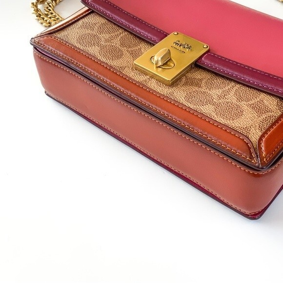 Coach Hutton Shoulder Bag In Colorblock Signature Canvas Brass/Tan Rouge Multi - Picture 3 of 12